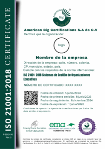 certificado iso 21001